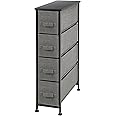 mDesign Narrow Dresser Storage Tower Stand with 4 Removable Fabric Drawers - Steel Frame, Wood Top Organizer for Bedroom, Entryway, Closet - Lido Collection - Charcoal Gray