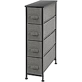 mDesign Narrow Dresser Storage Tower Stand with 4 Removable Fabric Drawers - Steel Frame, Wood Top Organizer for Bedroom, Entryway, Closet - Lido Collection - Charcoal Gray