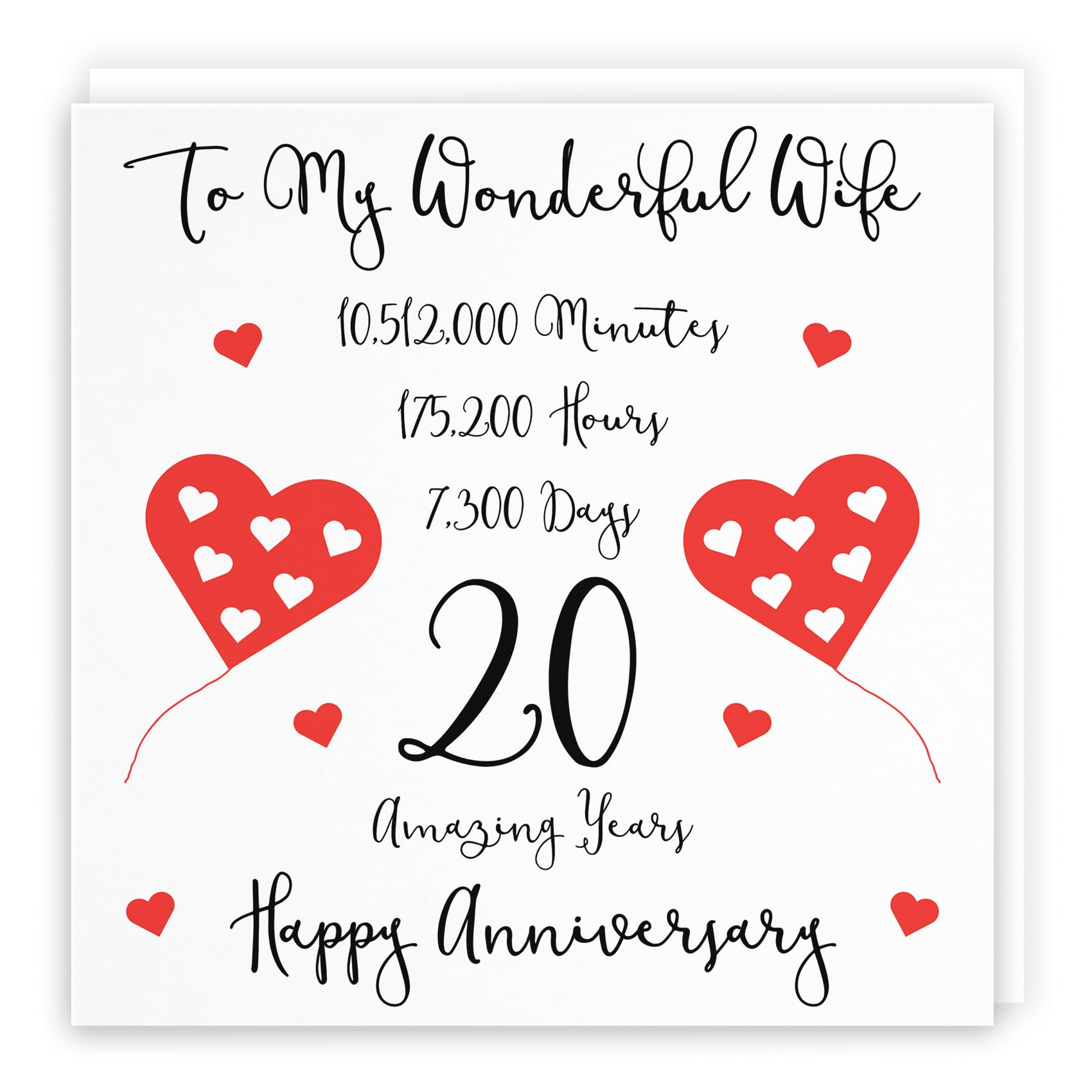 Hunts England - Romantic Wife 20th Wedding Anniversary Card - To My Wonderful Wife - 20 Amazing Years - Timeless Collection