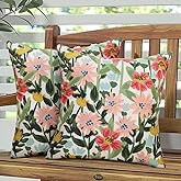 Pyonic Outdoor Pillows Covers Pack of 2 Spring Floral Waterproof Throw Pillow Covers 18X18 inch Outdoor Pillows for Patio Furniture Garden Square Outside Waterproof Pillow