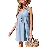 CUPSHE Women's Denim Summer Dresses Beach Vacation Casual Botton Up V Neck Sleeveless Mini Dress