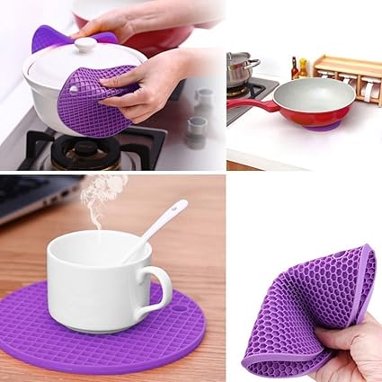 Zollyss 3 Pc Skidproof Heat Resistant Mat Silicone Non-slip Coaster Round Cup Cushion Placemat Holder Kitchen Accessories