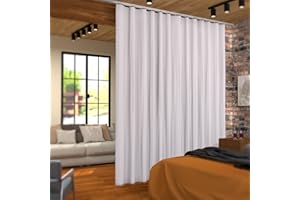 Hoeflife Room Divider Curtains, Blackout Ceiling Track Curtains with Hook Sound Proof Floor Curtains Perfect for Ceiling Mount Curtain Tracks Wall Divider for Room Separation (White, W180 x H108)