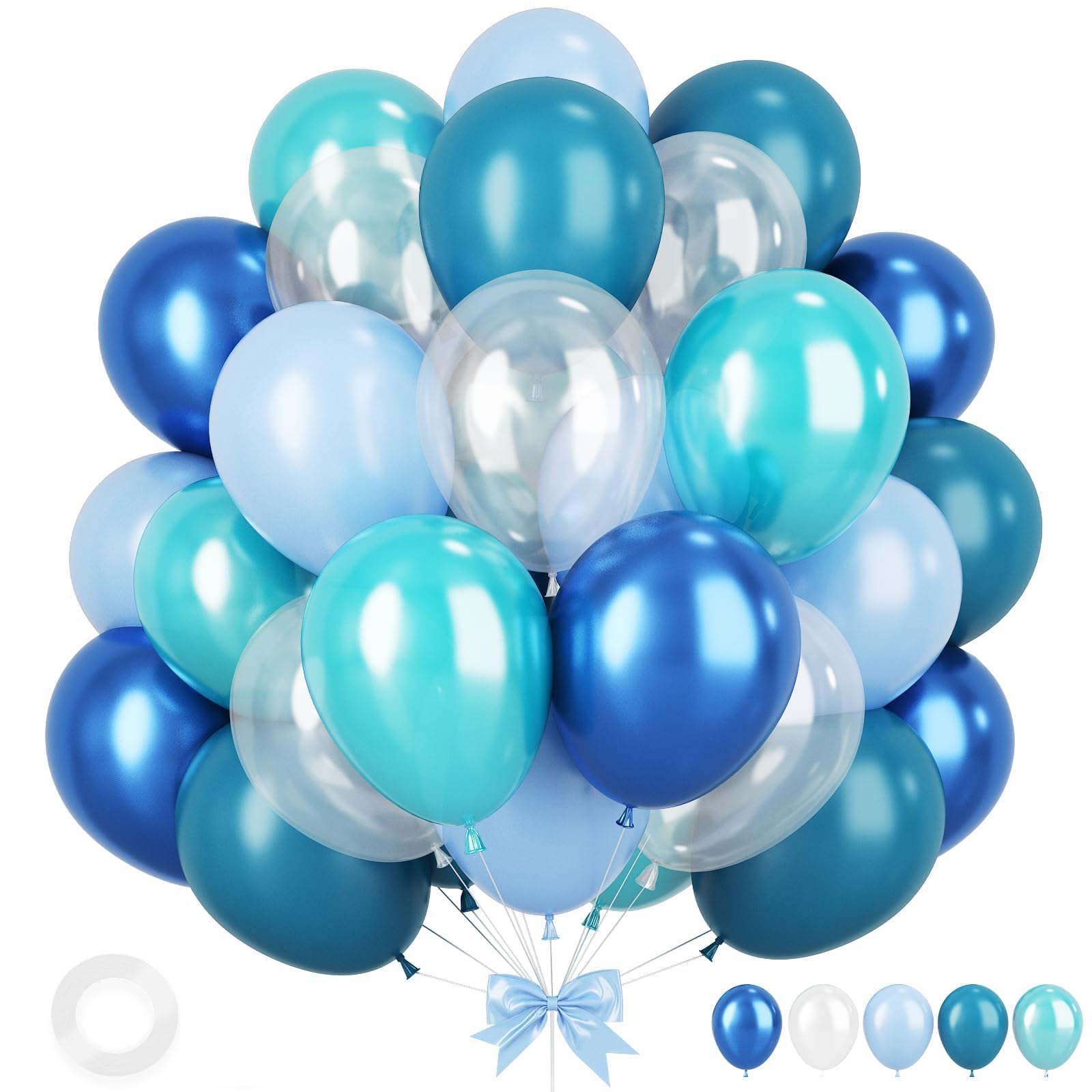 Photo 1 of Ocean Themed Party Balloons, 12 Inches Turquoise Teal Blue Clear Metallic Balloons for Ocean Shark Sea Themed Pool Party Baby Shower Birthday Beach Decorations