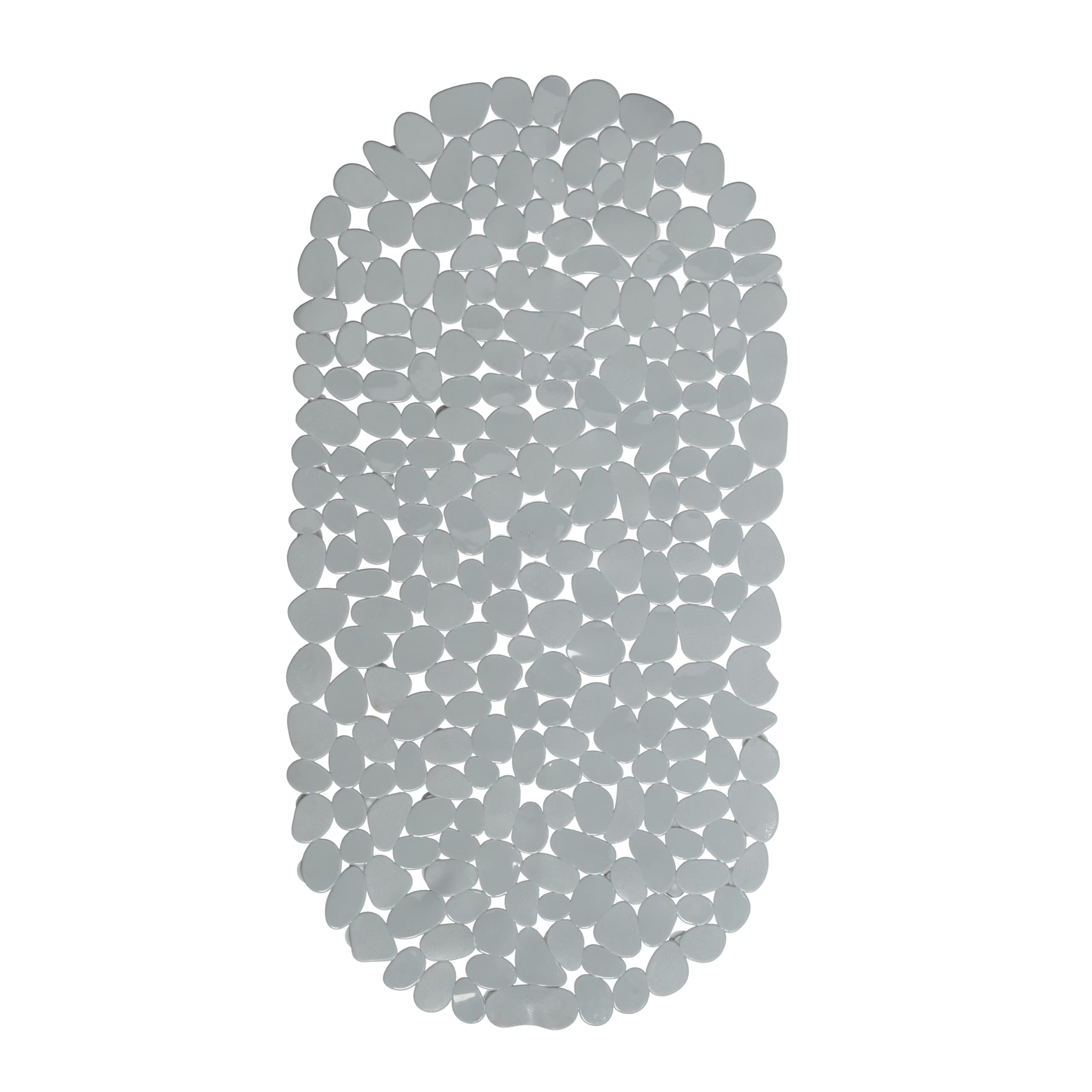 Relaxdays Bathtub Mat, Pebble Design, Non-Slip Bath or Shower Insert, Suction Cups, LxW: 66.5 x 34.5 cm, Grey