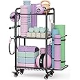 Jusgym Weight Rack for Home Gym, All in One Yoga Mat Storage Rack, Workout Equipment Storage with Wheels and Hooks for Dumbbells Kettlebells Foam Rollers, Powder Coated Finish Steel
