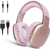 iJoy Ultra Wireless Over-Ear Bluetooth Headphones with Mic, Up to 10 Hours Playtime, Bluetooth Headset 33Ft Range with Backup AUX Cable & SD Slot, Wireless Headphones for Gaming, Work & Gym (Pink)