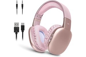 iJoy Ultra Wireless Headphones with Microphone- Rechargeable Over Ear Wireless Bluetooth Headphones with 10Hr Playtime, SD Slot, Backup Wire- Soft Cushion Wireless Headset with Mic (Pink)