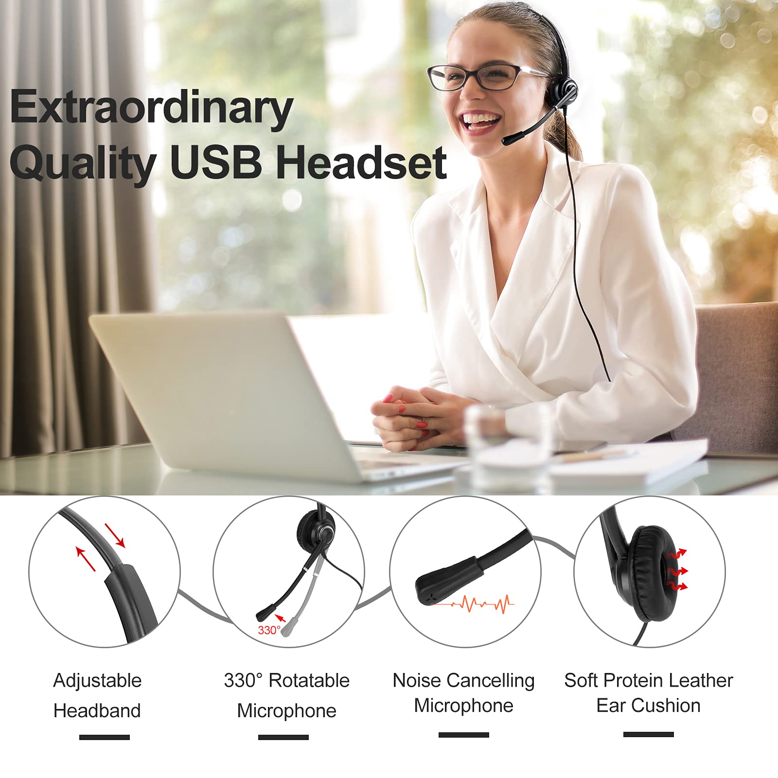 Computer Headset Telework Mua EMAIKER Black USB Headset with Microphone for PC, Computer ...