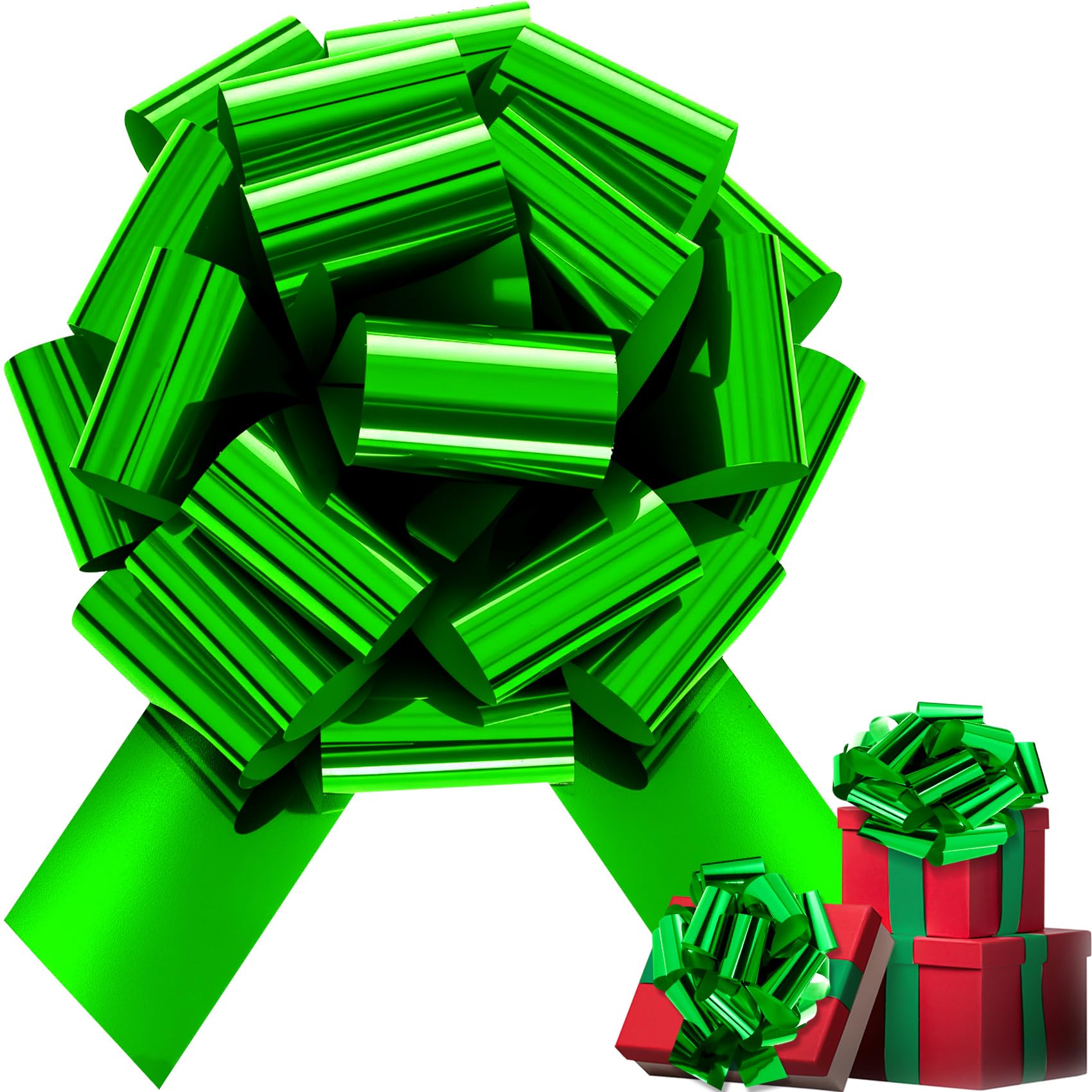 Photo 1 of 14" Large Pull Bow – Metallic Green Giant Gift Wrapping Bow for Cars, Christmas, Birthdays, Weddings & Holiday Party Decorations (1 Pc, Unassembled)