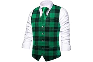 Hi-Tie Men's Suit Vest Plaid Checks V-neck Single Breasted Formal Business Wedding for Tuxedo Dress Waistcoat