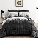 WONGS BEDDING Comforter Set King, Black Grey 7 Pieces Bed in a Bag Colorful Abstract Art Gradient Comforter Soft Microfiber Bedding Set with Comforter,Flat Sheet,Fitted Sheet,Pillow Shams,Pillowcases