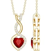 Rosec Jewels Certified 1 Carat Lab Grown Ruby Heart Necklace With Silver Chain, Aaaa Quality, Ruby Infinity Necklace - Romantic Gift