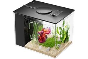 Vehipa Betta Fish Aquarium 2.9L (0.78 Gal), Acrylic Small Fish Tank Kit with Water Filter Pump & LED Light, Ideal for Small Fish, Shrimp and Plants, Black