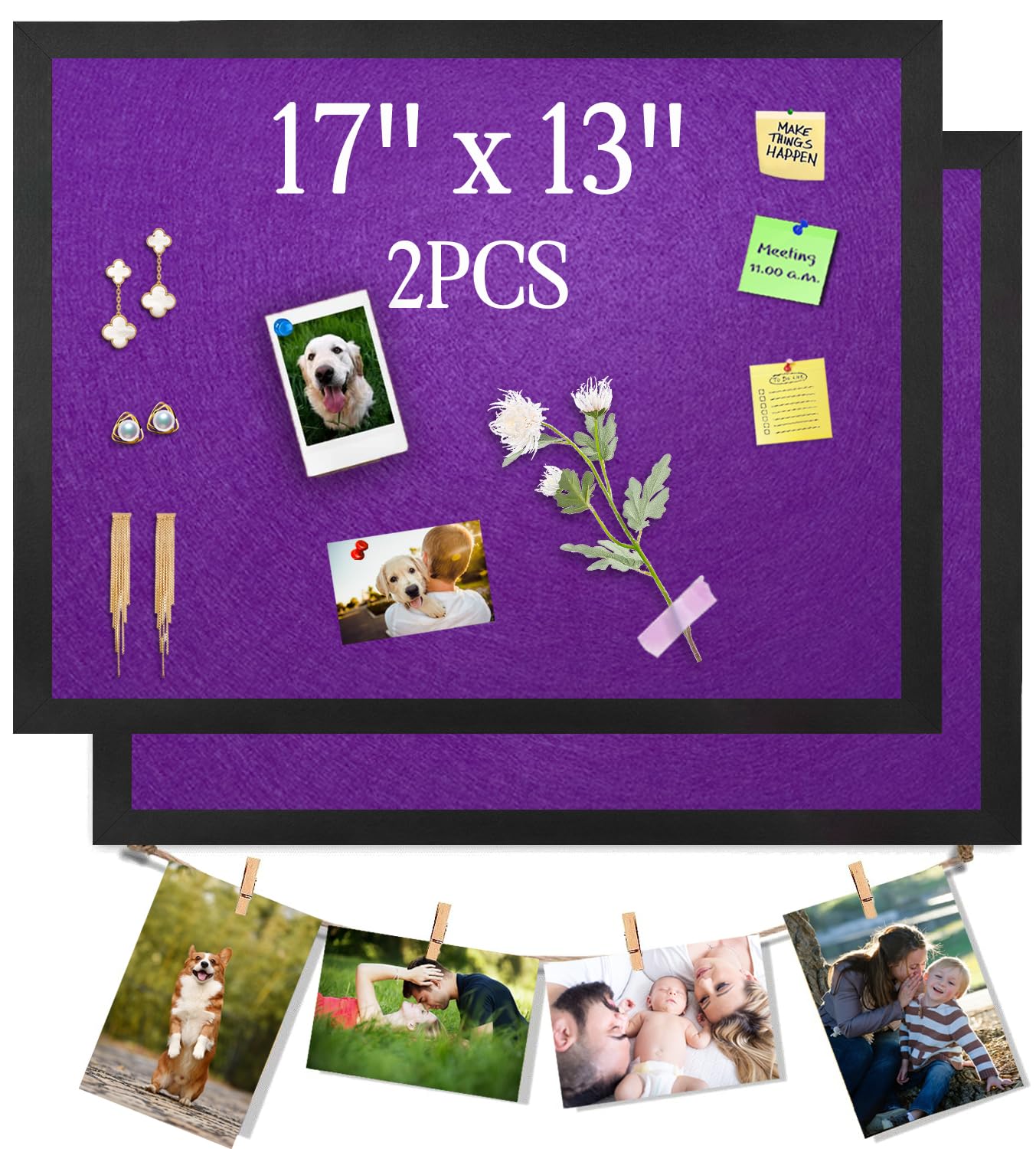 Purple Bulletin Boards Cork Board with Felt, 43X33cm Small Display Pin Board Vision Board for Walls, Jewelry, Notes, Collection, Photos, Office, Black Framed and Purple Felt Board, 2pc, UK