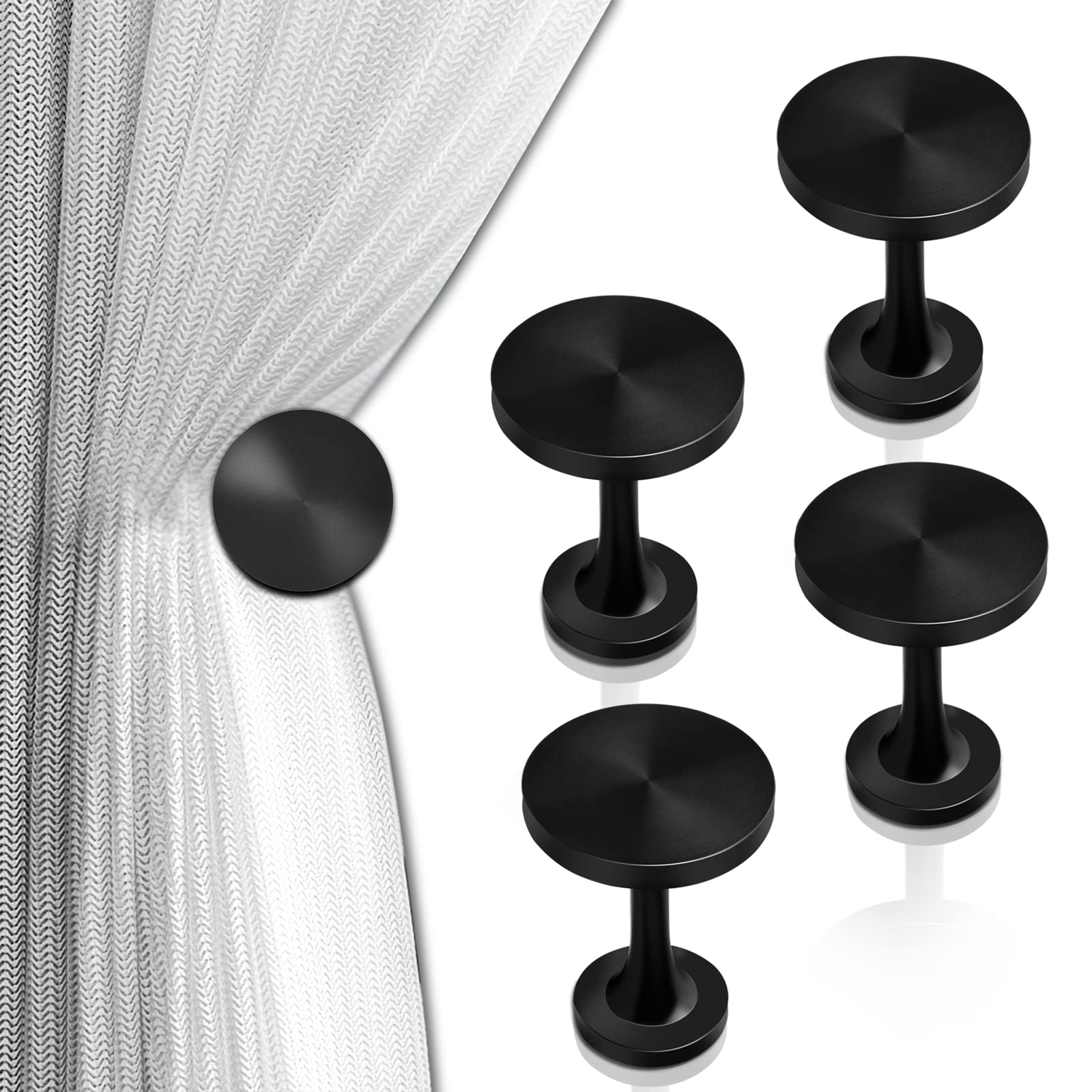 KOLAKO Curtain Tie Backs Hooks, Black Curtain Holdbacks Metal Wall Mounted Decorative Antique Round Medallion Window Drapery Tiebacks Holders, 4 Pack Curtain Hold Backs Pair