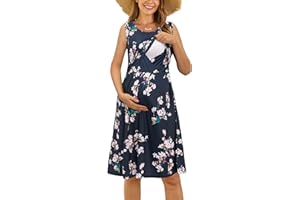OUGES Womens Sleeveless Summer Floral Maternity Dresses Nursing Gown Breastfeeding Clothes