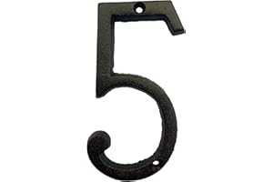 BetLight 5.5 Inch High Cast Iron House Number, Solid Home Address Numbers, Elegant Black Brown Finished, Easy Install With Matching Screws, Number 5