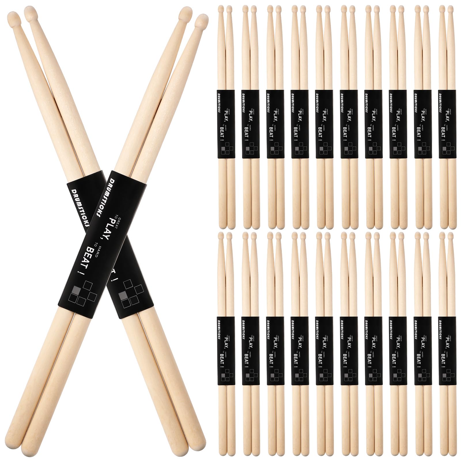 Photo 1 of Qeeenar 36 Pairs Drumsticks Bulk Classic Maple 5b Round Wood Tip Drum Sticks for Adults Kids and Beginners Musical Instrument Drumming Percussion Accessories