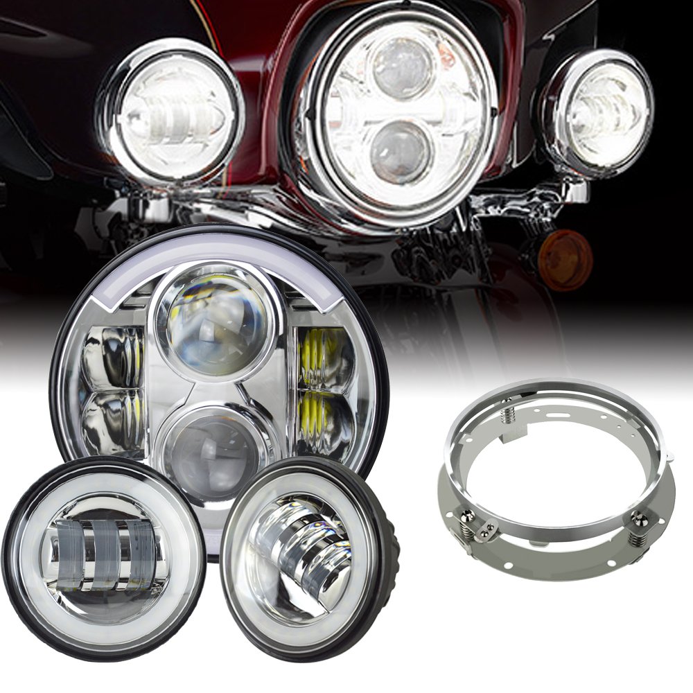 80W 7inch Chrome LED Headlight CREE Fog Lamp for Harley Davidson Daymaker Style eBay