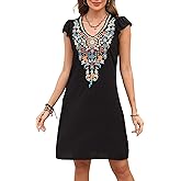 LauraKlein Mexican Embroidered Summer Dress Ruffled Sleeve Boho V Neck Mini Dress for Women 2024 Plus Size Casual Dresses