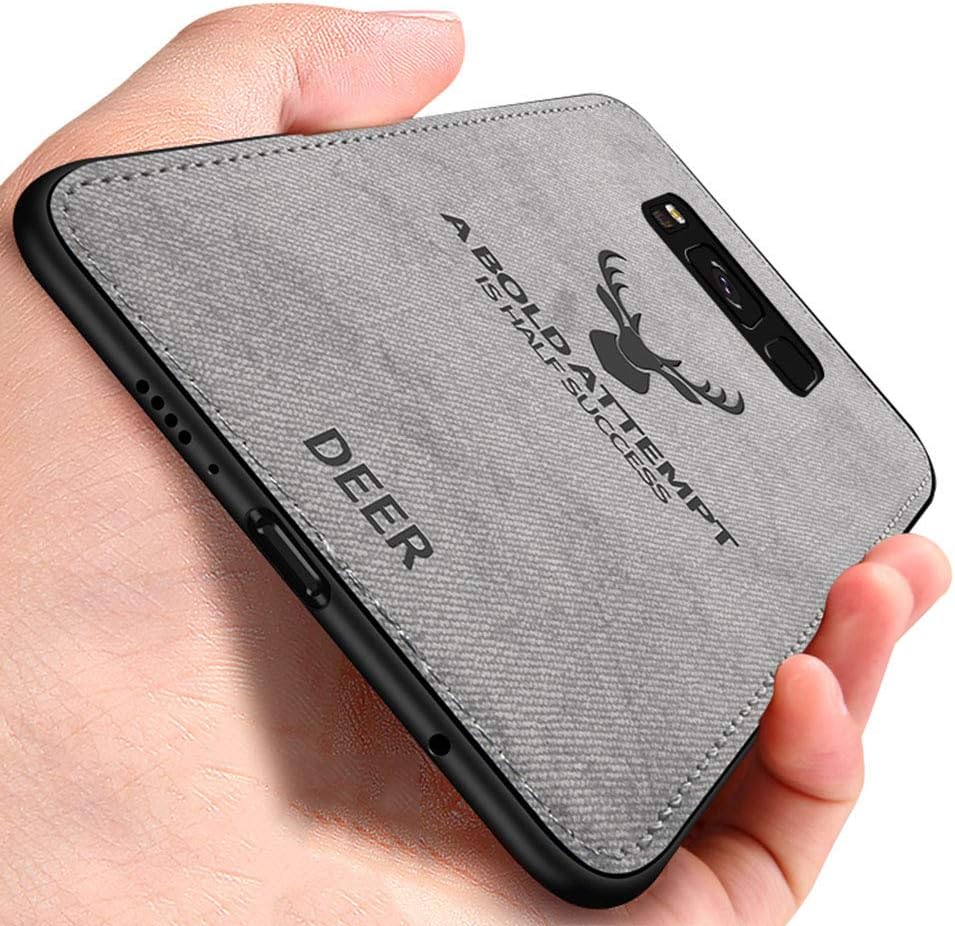 ShenFang Light Slim Deer Head Pattern Non-Slip Shockproof Soft TPU Bumper Hard PC & Cloth Back Hybrid Protection Case for Samsung Galaxy S8 Plus - Grey