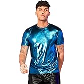 WDIRARA Men's Metallic Round Neck Short Sleeve Tee Party T Shirt Top