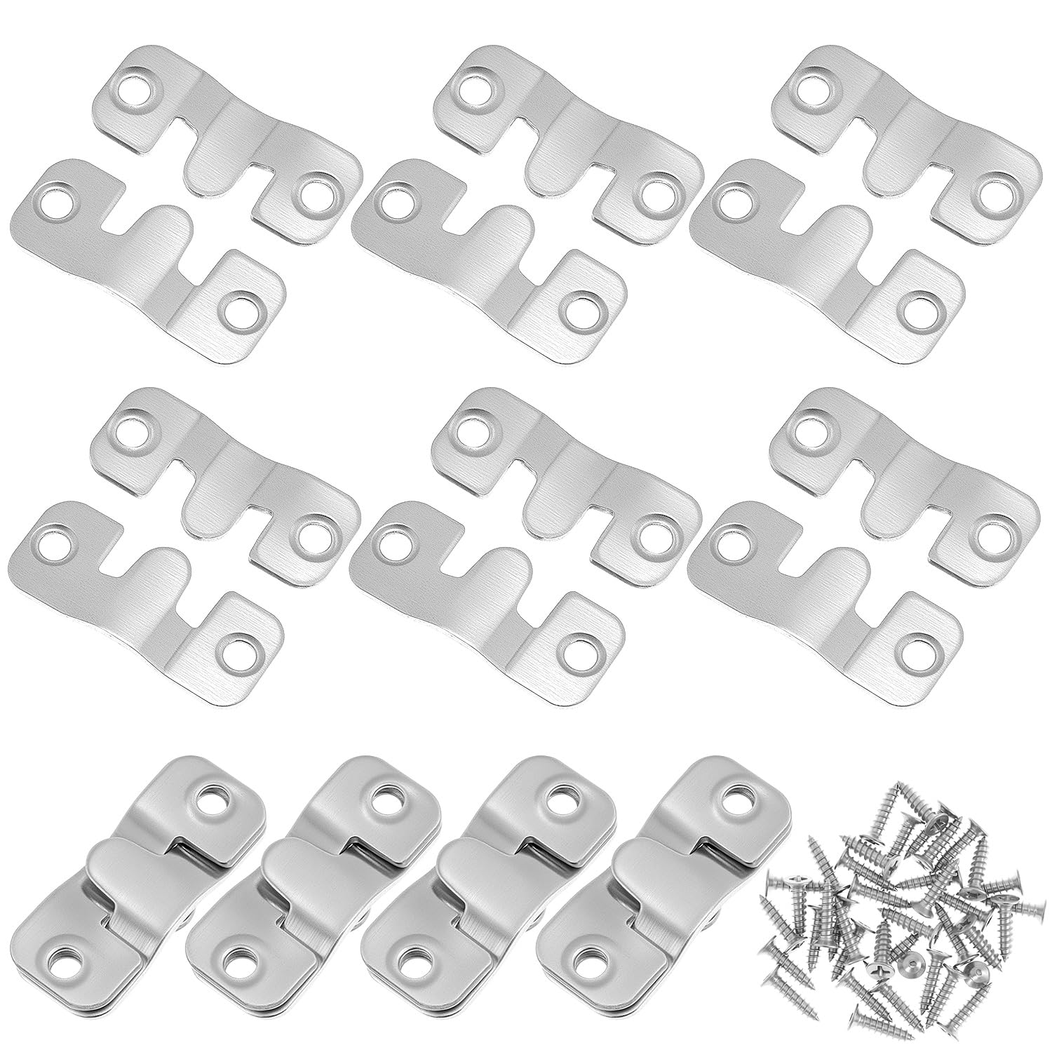 QWORK® 10 Pairs Flush Mount Bracket - Stainless Steel - Interlocking Picture Hangers Hooks for Hanging Photo Frames Mirrors and More - 44 x 19 mm