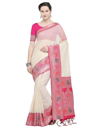 VARKALA SAREES Women's Cotton Silk Banarasi Saree With Blouse Piece Woven Brocade Zari Pallu Border