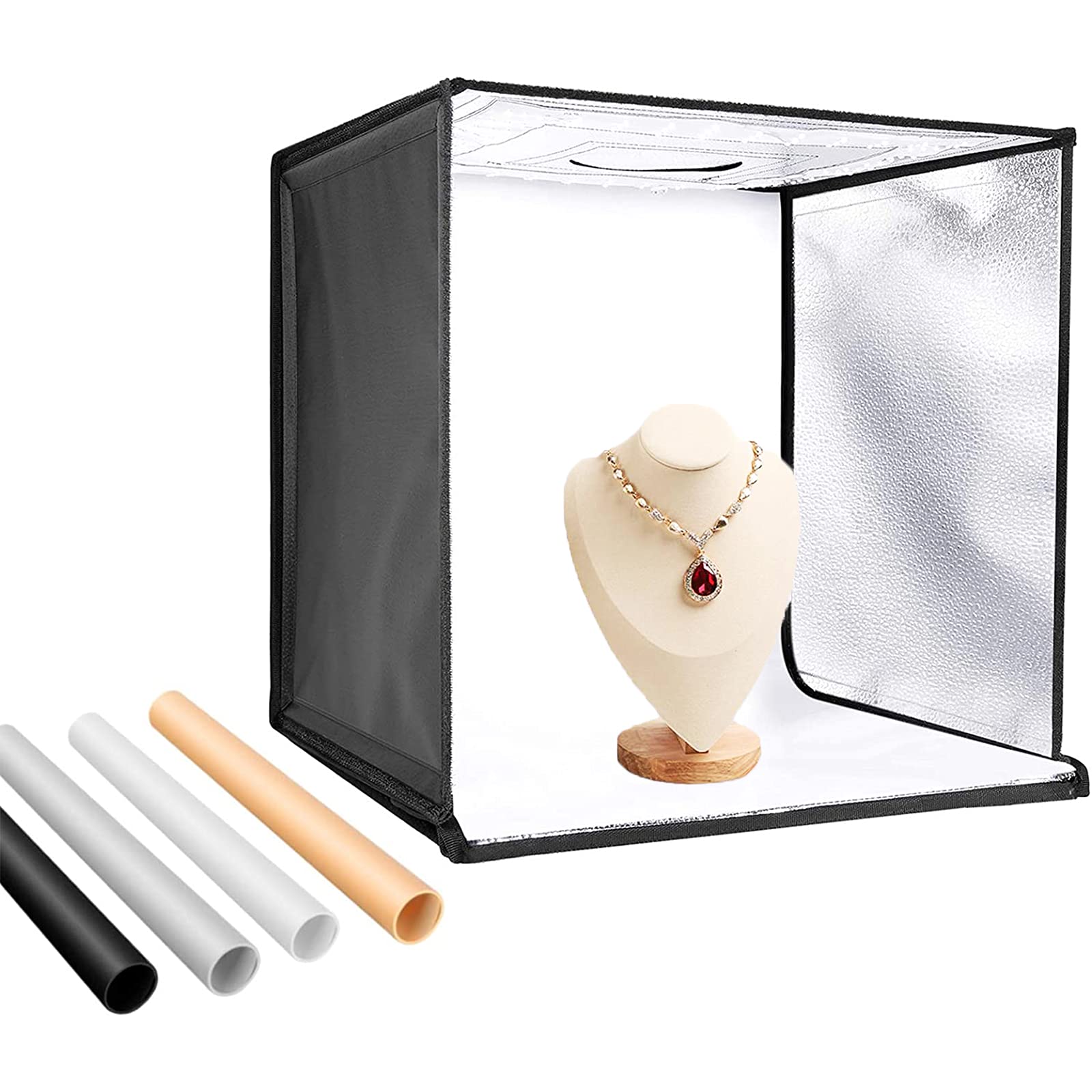 PYXEL STUDIO Portable Photo Studio 16''x16''x16'' Shooting Tent Light Box Kit with 4 PVC Backgrounds, 50W LED Light Cube 5400K