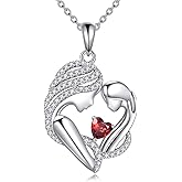 YFN Mother and Daughter Necklace 925 Sterling Silver Heart 12 Birthstone Cubic Zirconia Pendant Necklace Gifts for Mom Women