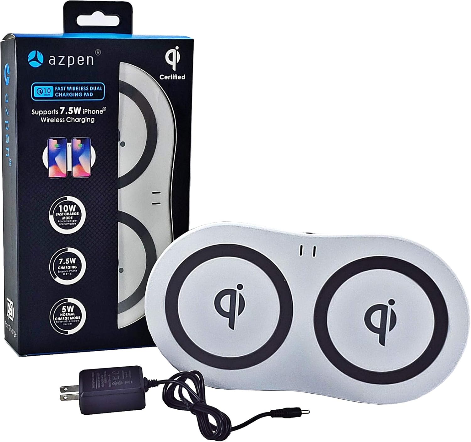 Dual Wireless Charger Fast 10 Watts Charging Pad for iPhone and Samsung Galaxy Phone (White)