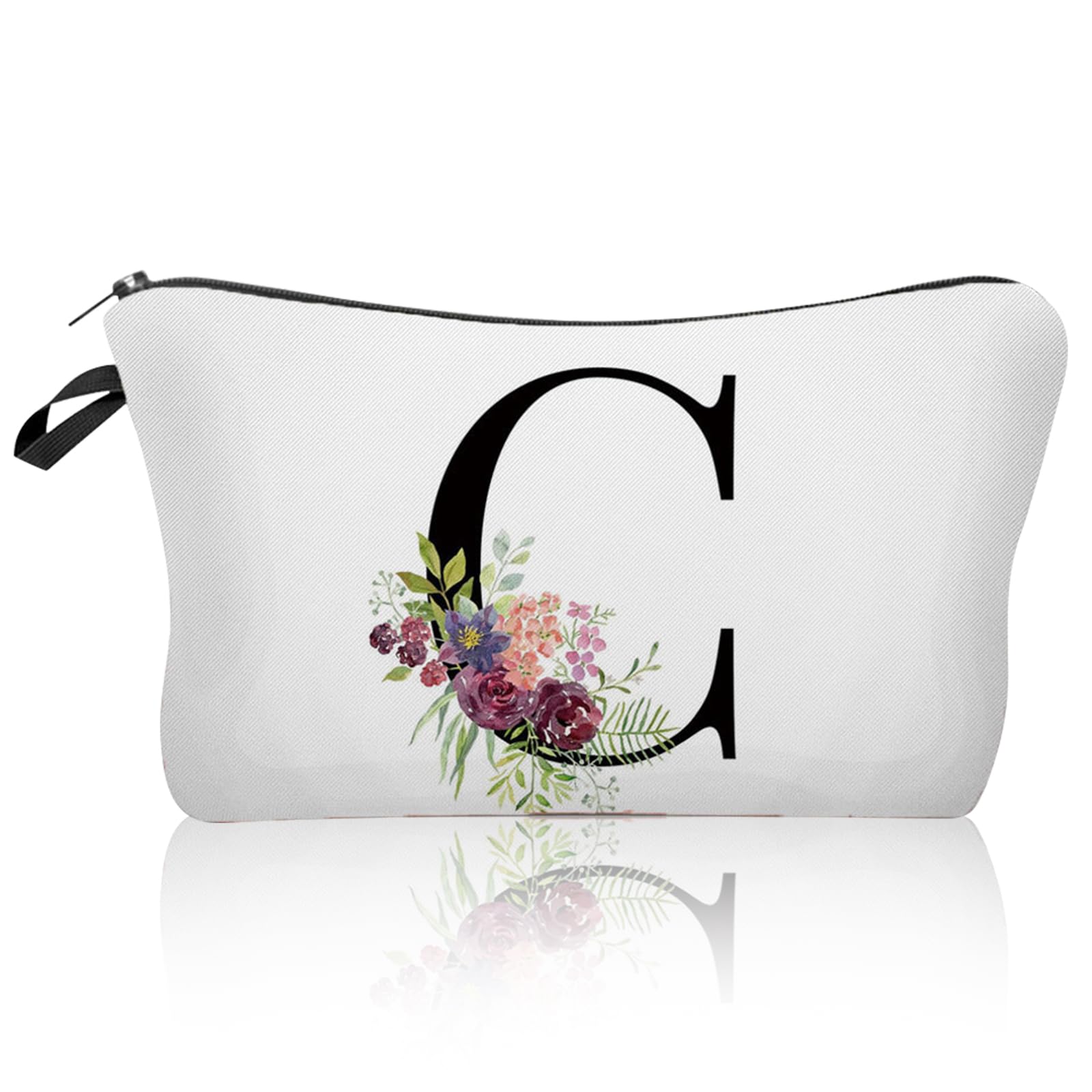 Personalized Alphabet Flower Print Cosmetic Bag,Waterproof Cosmetic Bag,Travel Makeup Bag,Printed Storage Bag,Bride Bridesmaid Cosmetic Pouch Gifts for Women Girls,Mum,Sisters — image 1