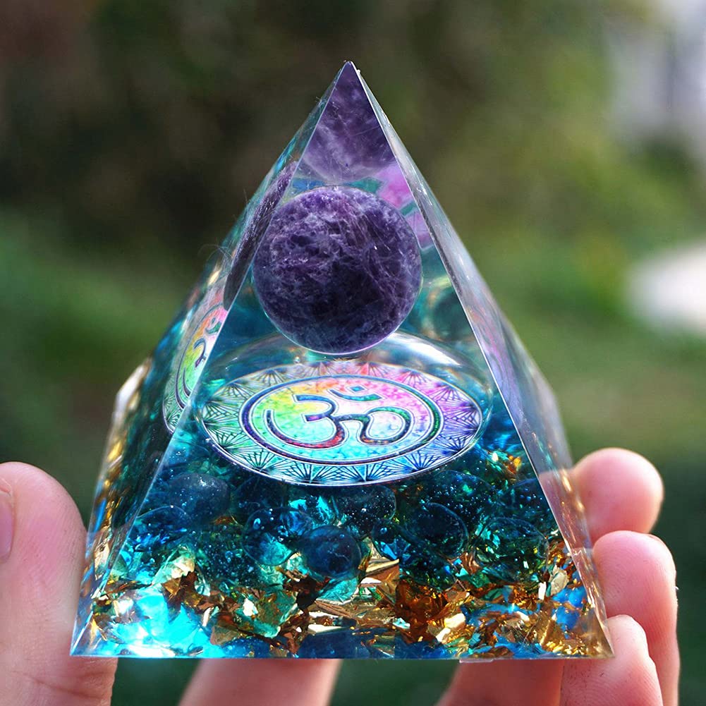 ycyingcheng Pyramid Ogan Crystal Energy Tower Nature Reiki Chakra Crushed Stone, Ganesha Pattern Wisdom Wealth Crystal Orgone Pyramid Amethyst Ball Courage Healing Christmas Thanksgiving Gift
