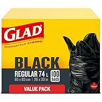 Glad Black Garbage Bags - Regular 74 Litres - Value Pack, 100 Trash Bags, Made in Canada of Global Components