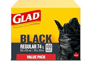 Glad Black Garbage Bags - Regular 74 Litres - Value Pack, 100 Trash Bags, Made in Canada of Global Components