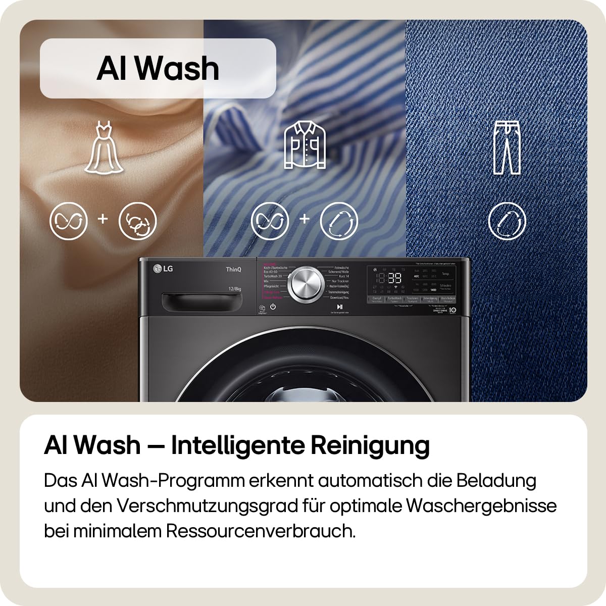 LG V9WD128H2B, Klasse A, Waschtrockner 12-8 kg, 1360 U/min, AI Direct Drive, Nachlegefunktion, Schnellwaschgang in 39 Min., mit Dampf, 60 x 61 x 85 cm ꟷ Black Stainless Steel 2