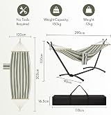 VonHaus Hammock with Stand Freestanding 2 Person Polycotton Green view 8