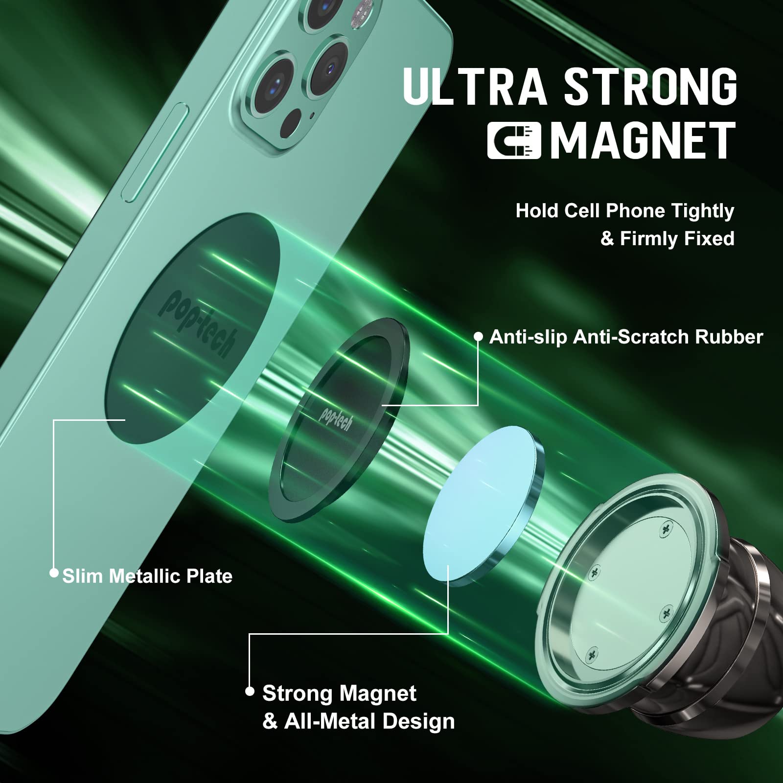 pop-tech Magnetic Car Phone Holder: Adhesive All-Metal Dash Mount for Mercedes Benz GLC/C/E/CLS-Class - Universal Magnet Cell Phone Automobile Cradles Stick on Dashboard for iphone Samsung Socket Grip