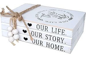 LIVDUCOT Wood Decorative Books Stack Rustic Home Decor Stack White Wooden Books for Modern Home Decor,Shelf,Mantle or Tray This Is Us Our Life Our Story Our Home 7X 5.5X 2.5'