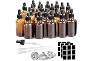 Z-synka 20 Pack,2 Oz Amber Glass Dropper Bottle With Measured Dropper Essential Oil Tincture Bottles,Funnels, Labels,60ml Brown Glass Dispenser Bottle for Oils,Serum,Liquid Medicine Travel Container