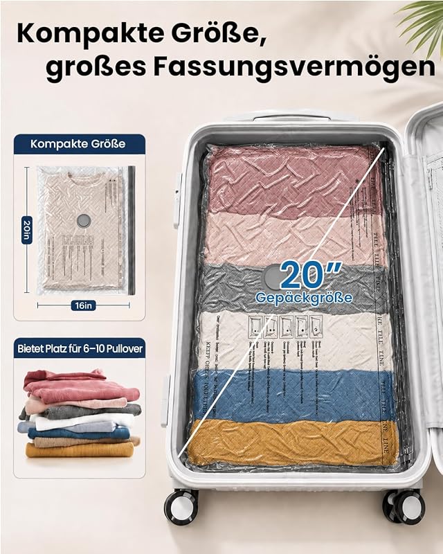 Vakuumbeutel für Kleidung, 4er-Set Vakuumbeutel (4 * 50x40cm), Vacuum Bags for Clothing mit Handpumpe für Reisen, Umzüge, Aufbewahrung