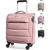 BAGSMART Underseat Carry on Luggage with Wheels, Soft Underseat Travel Luggage with PVC Wet/Dry Pockets, Lightweight Soft Personal Item Suitcase for Short Trip, Sakura Pink