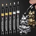 LET'S RESIN 6Pcs Mirror Chrome Markers,3 Sizes Shiny Chrome Paint Pen with Large Barrel, Quick Dry Oil-based Silver & Gold Markers for Metal, Resin, Model Painting, Marking or DIY Art（1-5mm