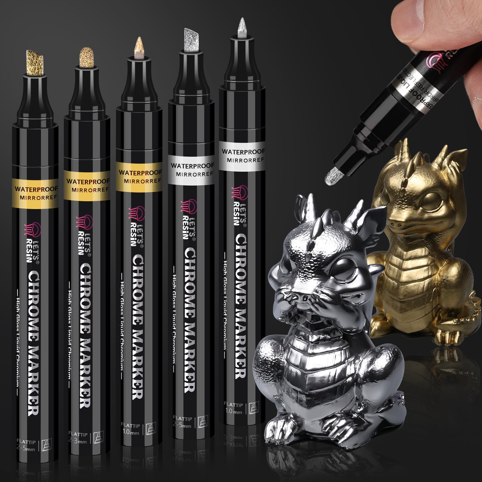 LET'S RESIN 6Pcs Mirror Chrome Markers,3 Sizes