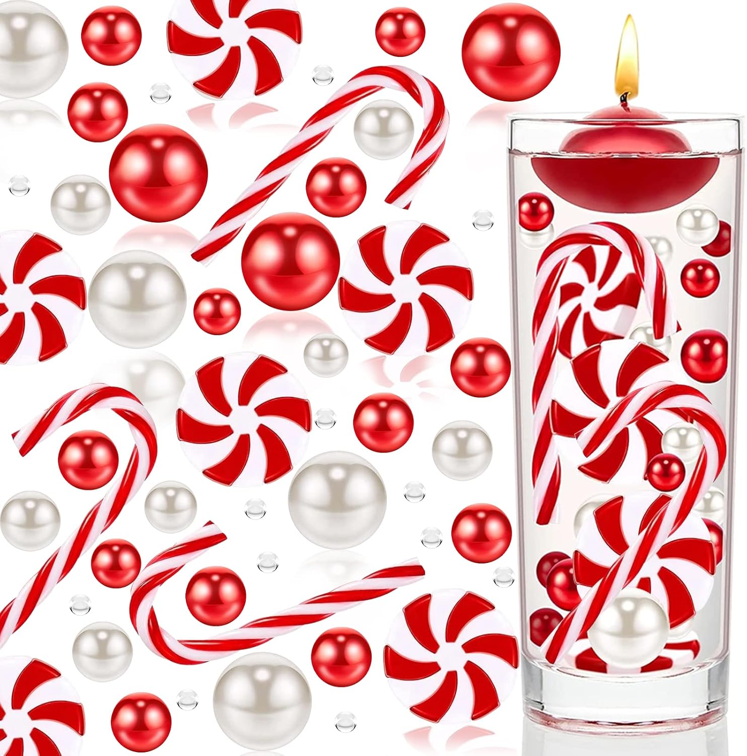 Vase Fillers - 6107PCS Christmas Vase Filler Floating Pearls for Vases, Christmas Vase Fillers Beads Floating Pearls & Candy Water Gel Beads for Christmas Home Table Party Decor