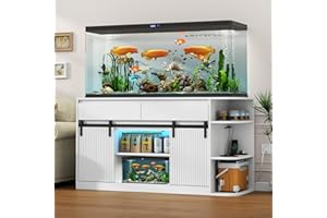 GYFIMOIE 75-120 Fish Tank Stand with Power Outlets, Heavy Duty Aquarium Stand with LED Lights and Sliding Fluted Doors, White Storage Cabinet with 2 Large Drawers for Fish Tank, 1000 LBS Capacity
