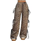 Milumia Women's Leopard Print Bow Tie Side Pants Low Rise Wide Leg Sweatpants