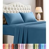 California King Sheets Set, 4 Pieces 16" Deep Pocket Bed Sheets, Dusk Blue | Extra Soft Bedsheet Set, Comfy &amp; Breathable Cooling Sheets, Wrinkle &amp; Fade Resistant, Fitted Sheet, Flat Sheet, 2 Pillowcases