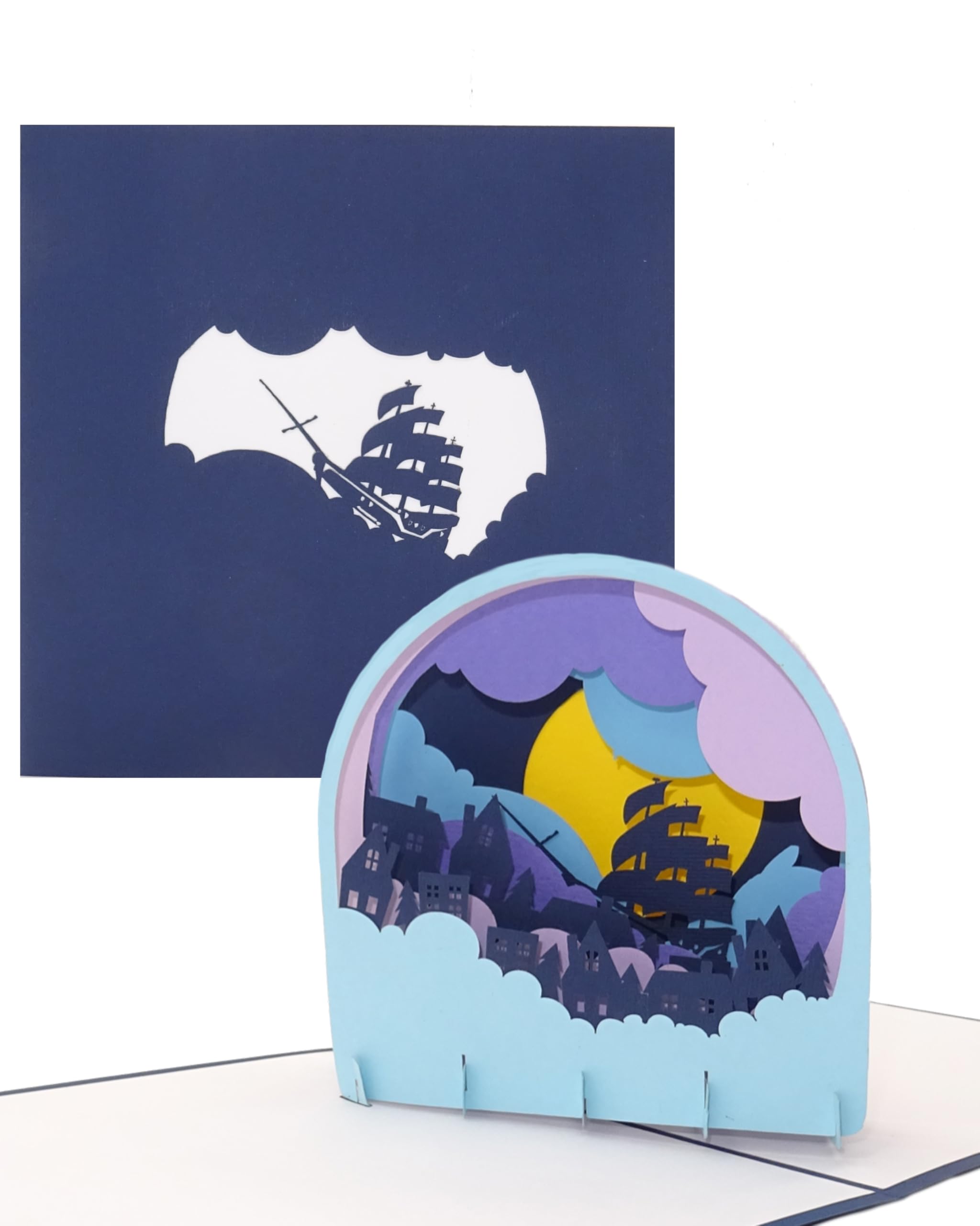 3D Card "Sailing Ship Jolly Roger" - Pop-Up Birthday Card with Maritime 3D Model Ship & Nautical - Gift Idea, Gift Wrapping & Decoration for Peter Pan Fans